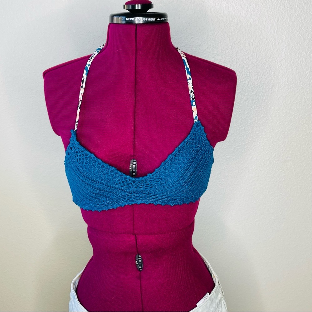 Blue crochet bathing suit top - size XS
